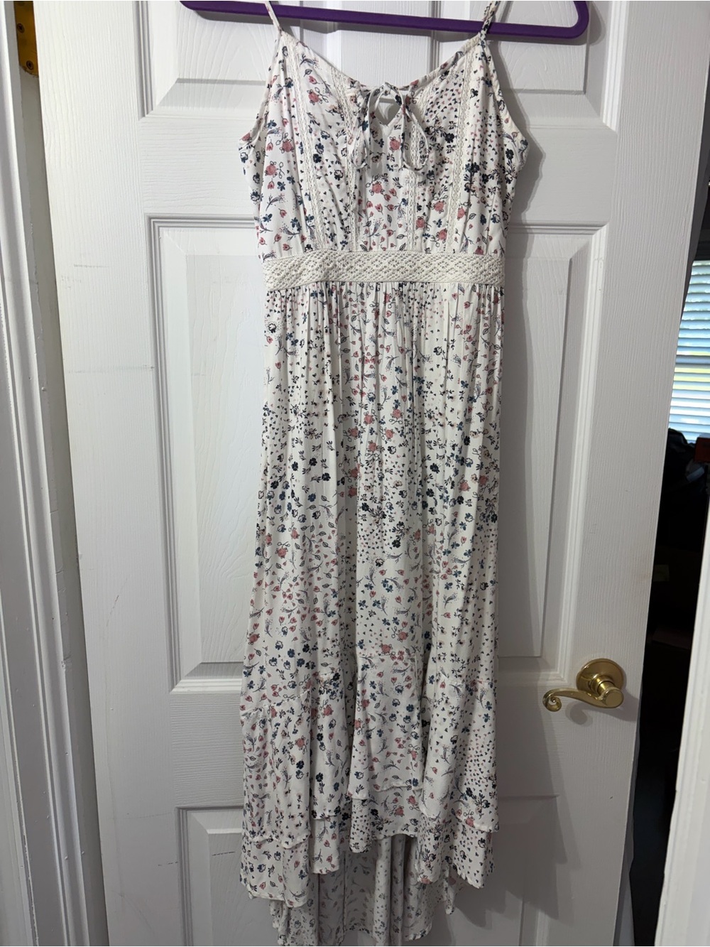 White Floral Crochet Waist Maxi Dress